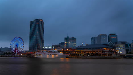 kobe city hyogo osaka cloudy day at harborland panning ferris wheel light timelapse at night