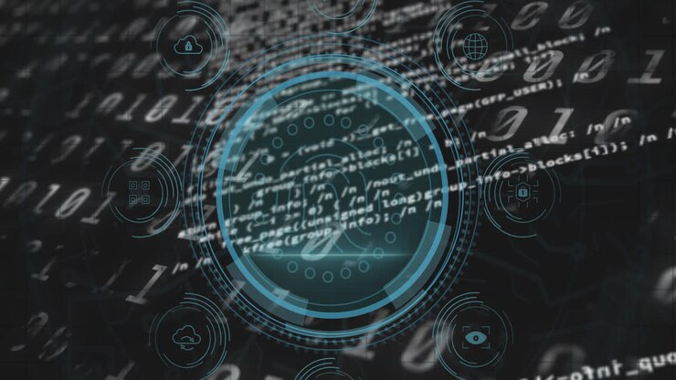 Animation of data processing over black background