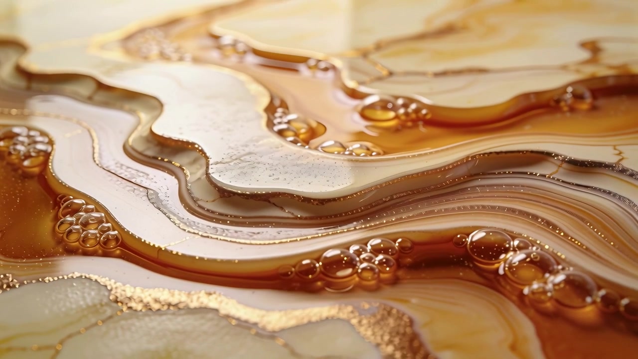 Shifting resin slab showing bubbles moving at studio after light shift, gold flecks showing tension