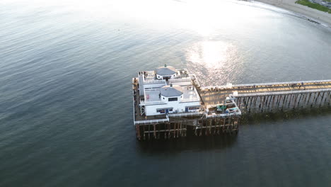 aerial view of malibu pier at sunset or sunrise