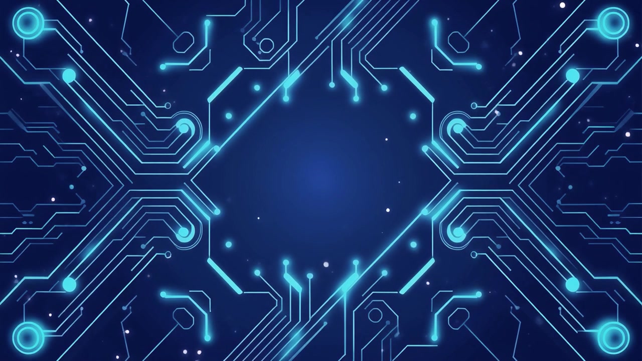 Abstract Animated Circuit Board Pattern with Blue Glowing Lines