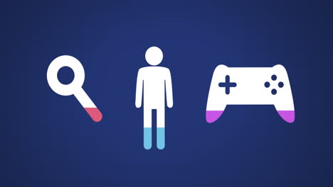 macho, controlador de juego y formas de bucle que se llenan con colores 4k