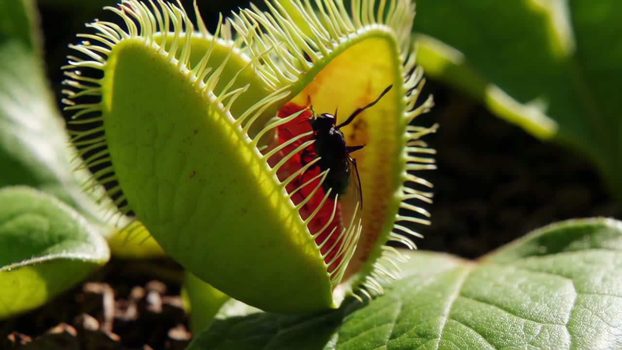 Close-up of a Venus Flytrap Trapping an Insect