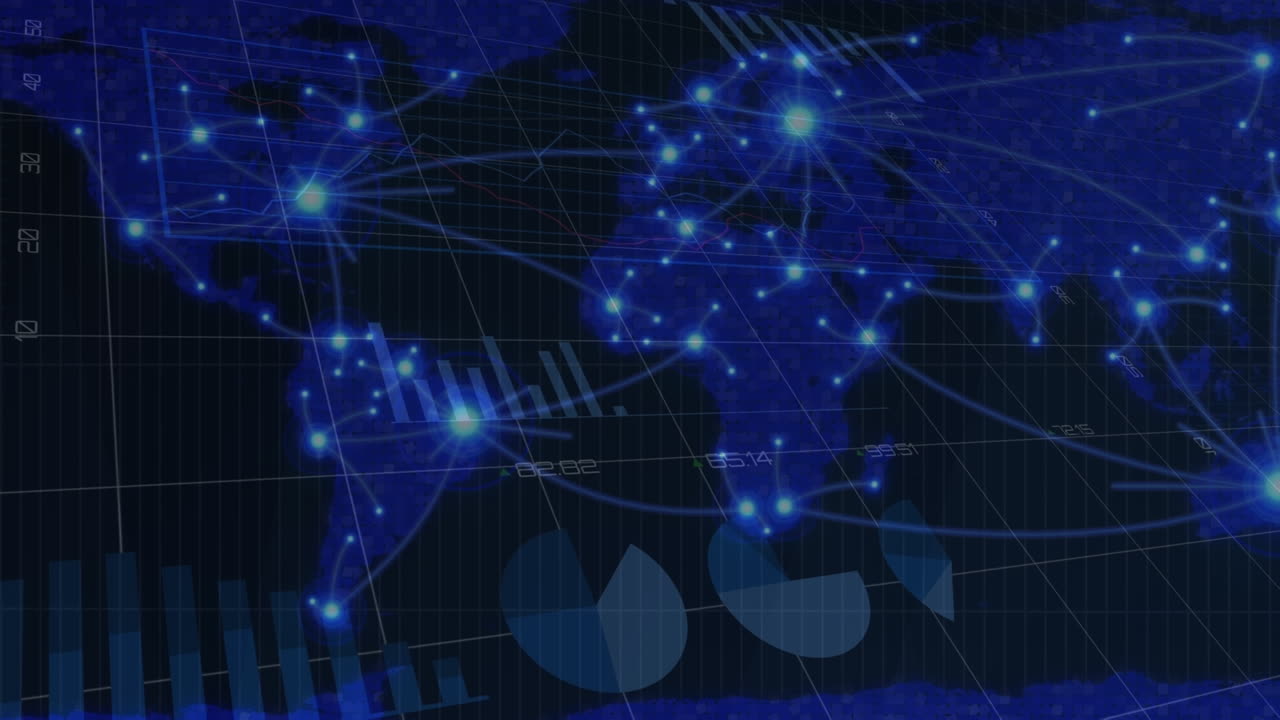 Animation of world map and connections on navy background