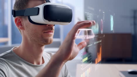 man using a vr headset interacting with holographic data