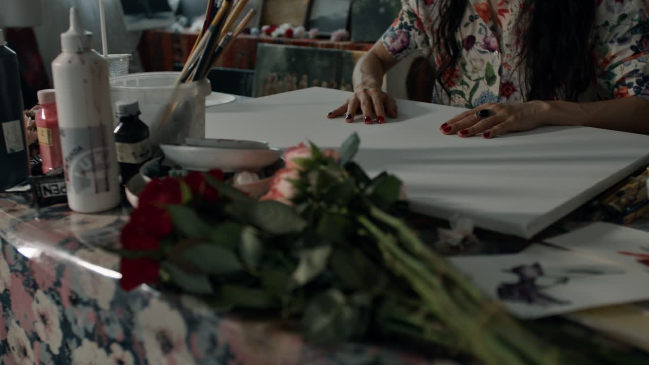 Artist Preparing a Canvas in Art Studio