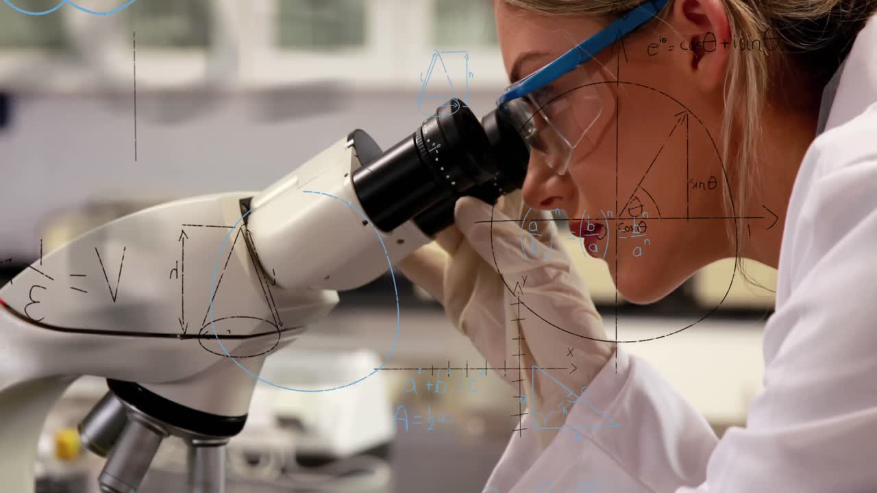 animación de fórmulas matemáticas sobre hembras utilizando el microscopio