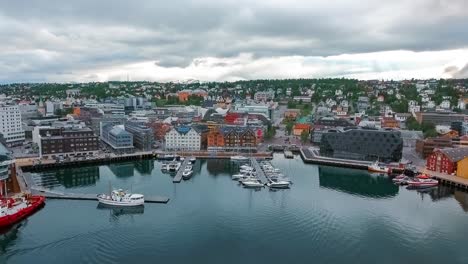 View-of-a-marina-in-Tromso,-North-Norway