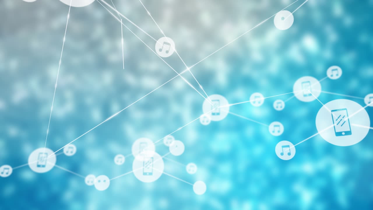 파란색 텍스처 배경에 대한 디지털 아이콘 네트워크의 애니메이션