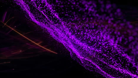 swirling purple particles forming diagonal wave through black space, weaving subtle orange streaks