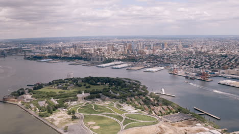 aerial view of new york city skyline and fort tyron