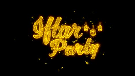 iftar party wish text sparks particles on black background.