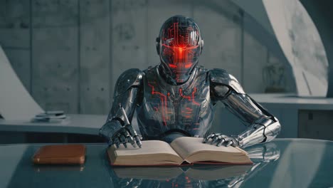 robot reading a book