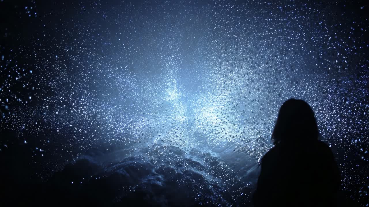 A mesmerizing display of sparkling particles against a dark backdrop, evoking feelings of wonder and the beauty of nature through light and shadow interplay