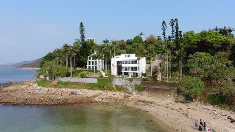 aerial view of little palm beach villa, and a small coast strip in hong kong