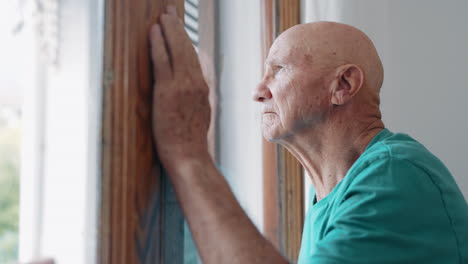 thinking, senior man and window in home