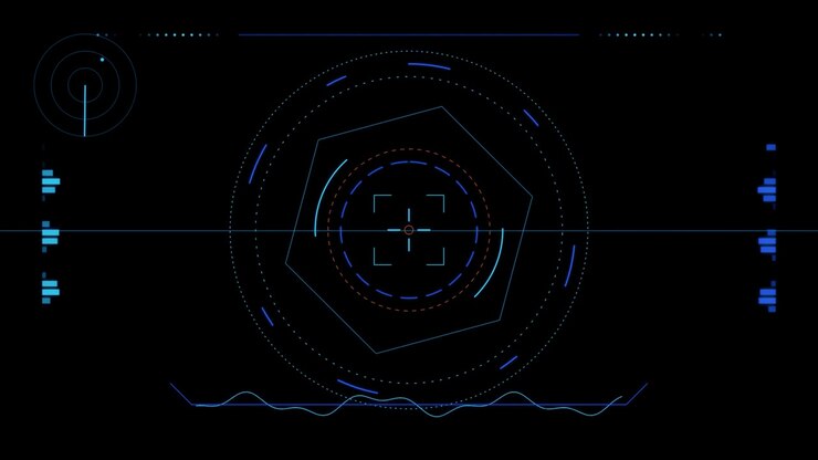 Futuristic Digital HUD Interface with Rotating Geometric Elements