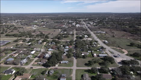 aerial shot over johnson city, texas and hill country, near highway 290