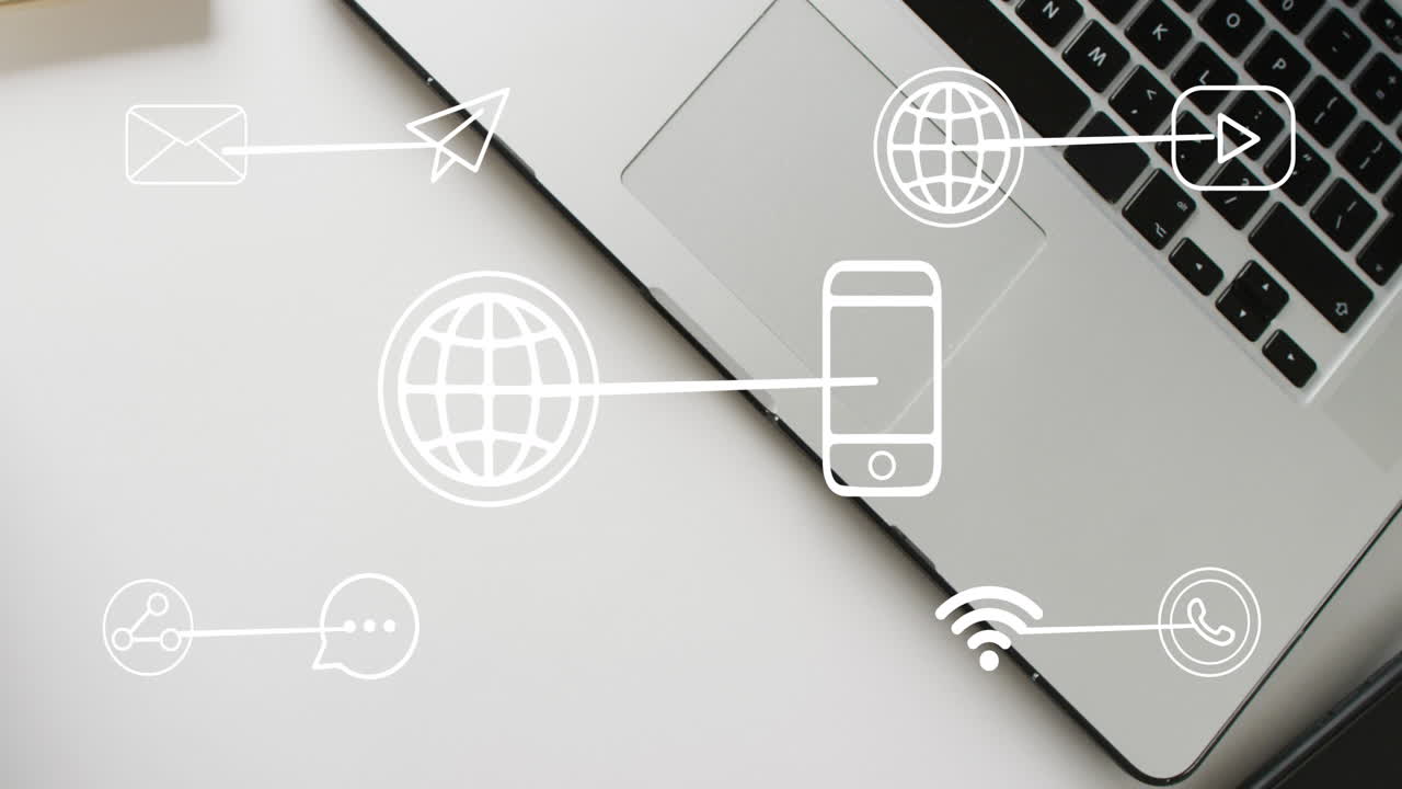 animacja ikon i przetwarzanie danych za pomocą laptopa.