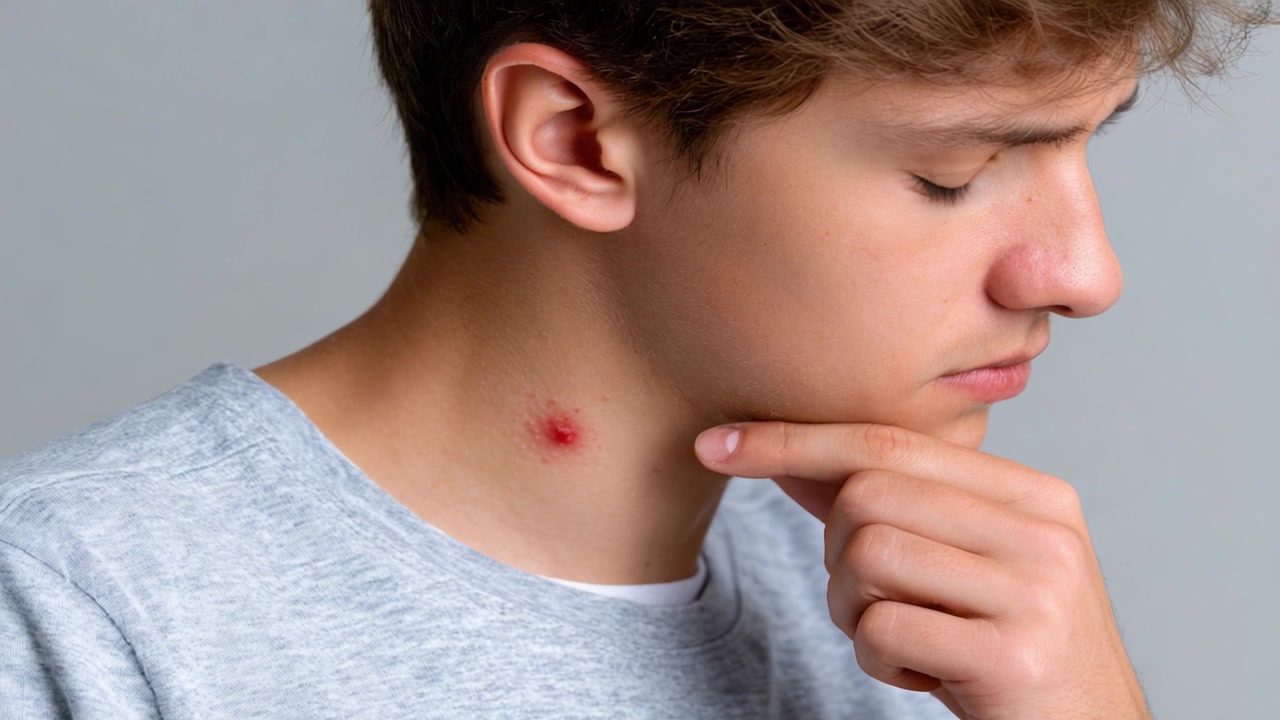 Un giovane riflette su un problema della pelle: identificare e comprendere i segni di possibili problemi dermatologici negli adolescenti.