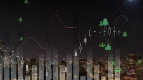 Animation-Der-Finanzdatenverarbeitung-über-Dem-Stadtbild