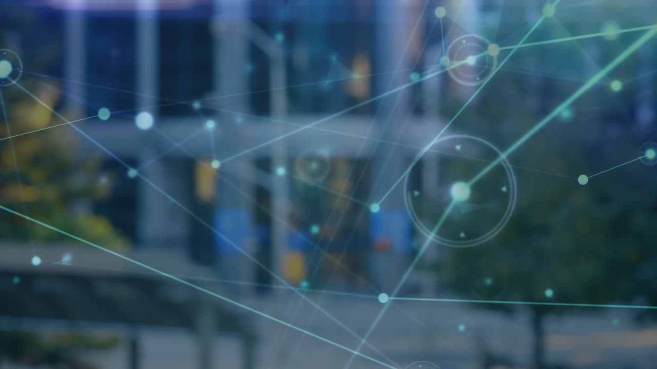 Animation of network of connections over cityscape