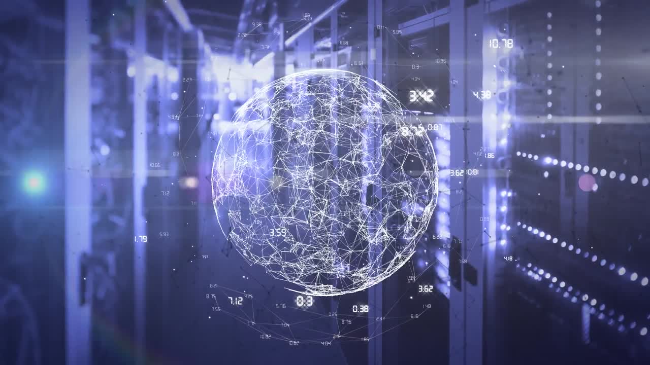 animazione del globo e elaborazione dei dati su server informatici