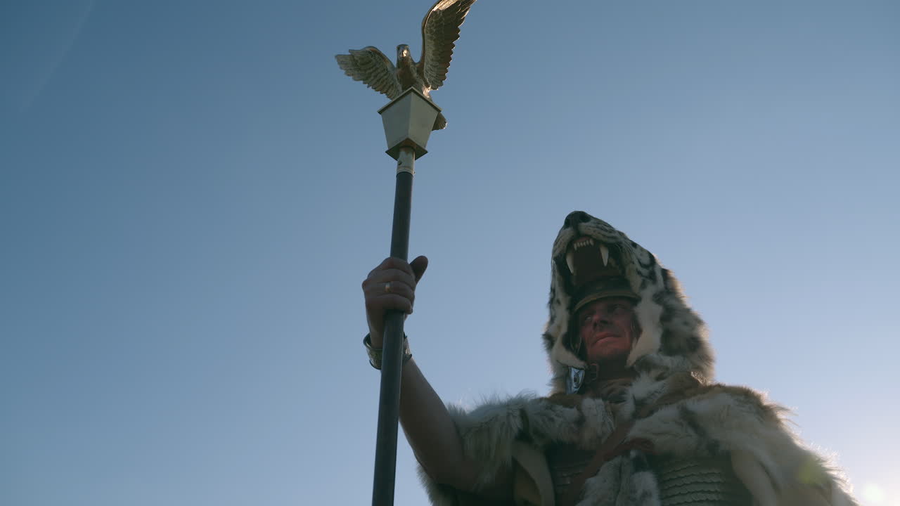 Roman Soldier with Eagle Standard and Tiger Head Helmet