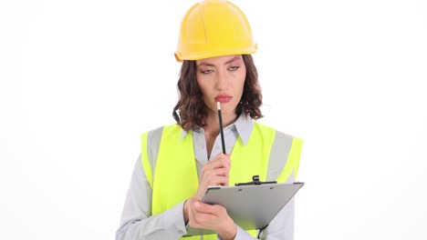 female construction professional working with clipboard