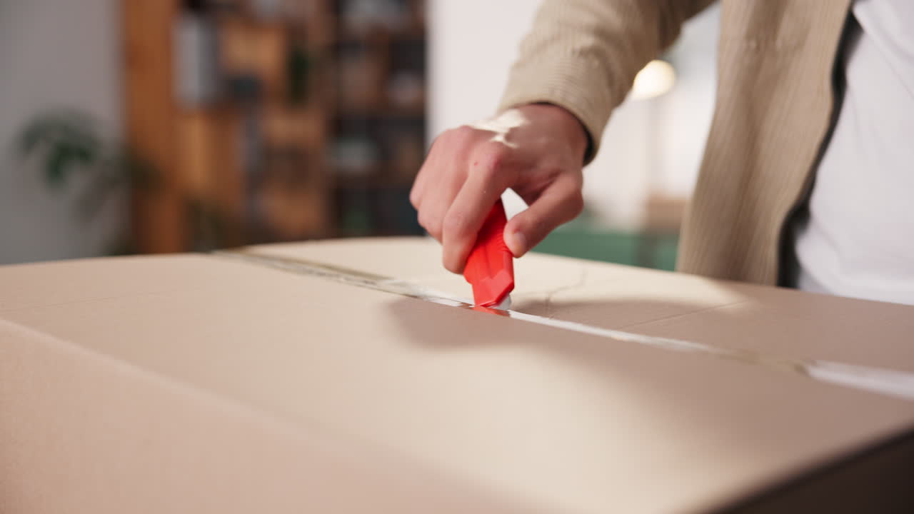Abrir una caja de cartón con una cuchilla multiusos