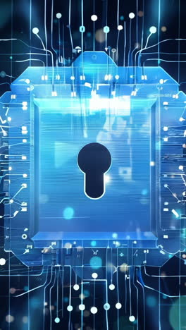 a blue box with a keyhole on it. the box is surrounded by a blue background with a lot of dots