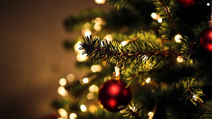 Árbol de Navidad con luces y adornos