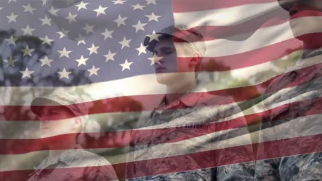 US-soldiers-standing-with-US-flag-foreground