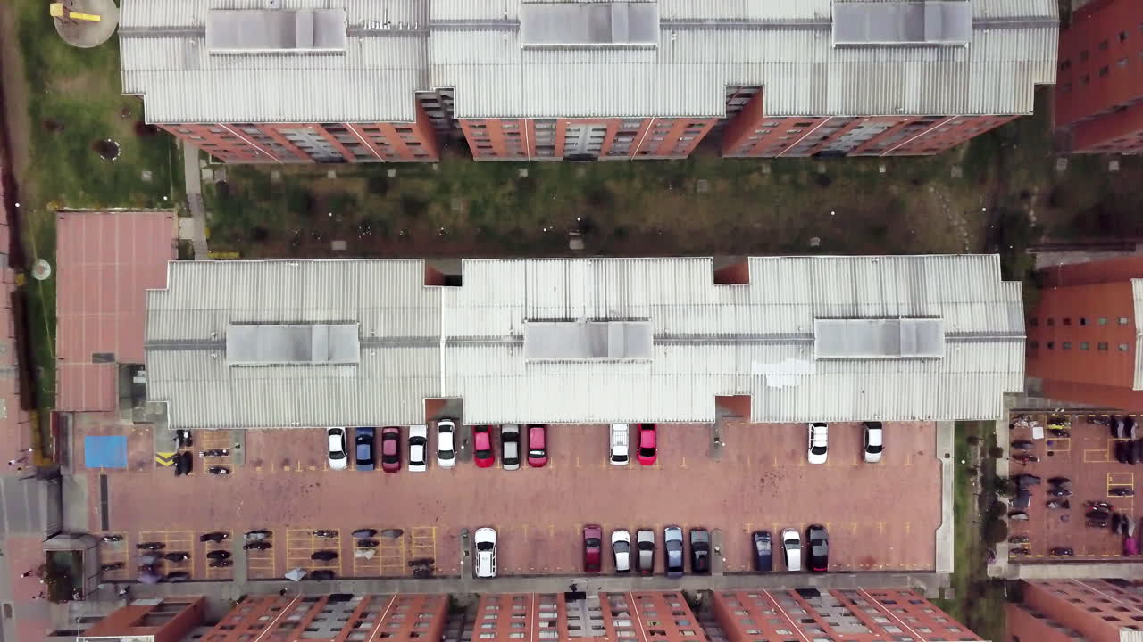 Top shot aerial flight over social housing buildings in the southern outskirts of Bogota.