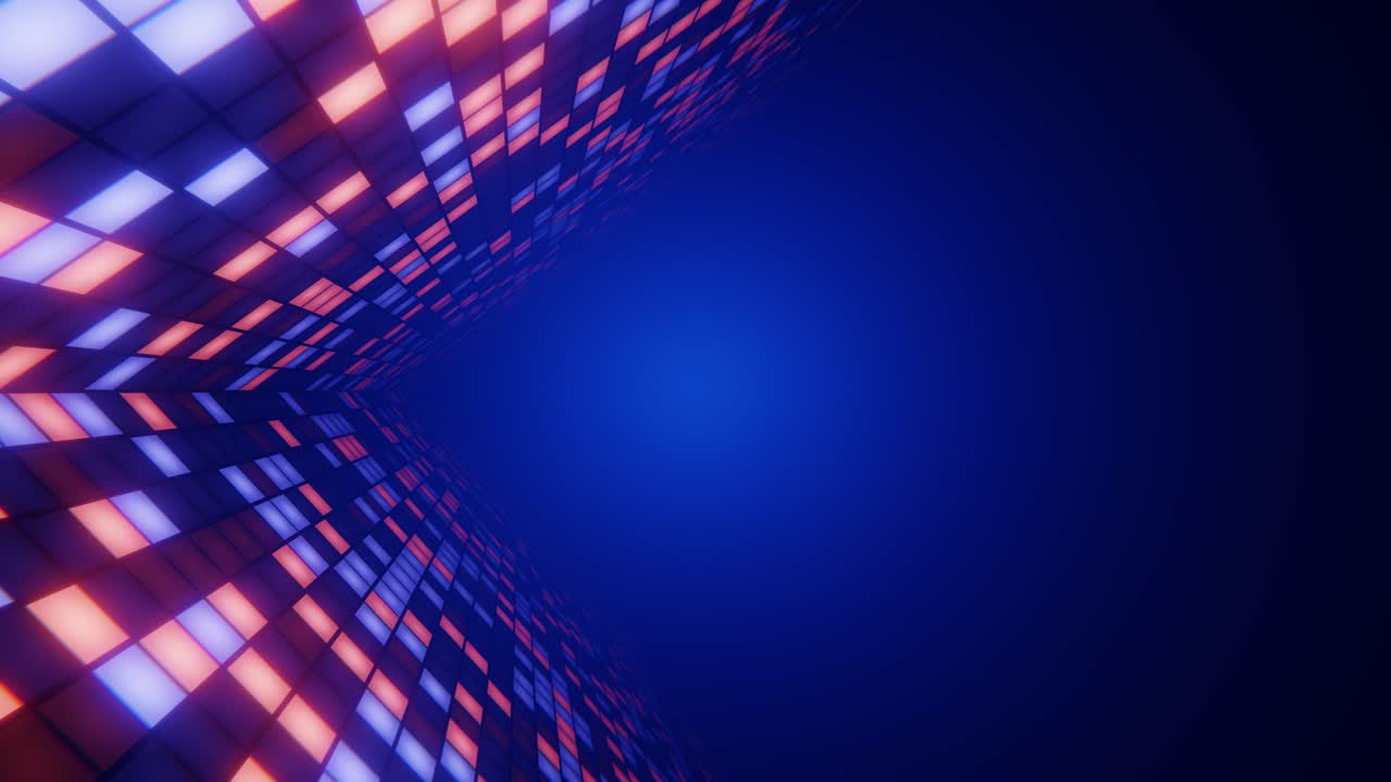 Dynamic Abstract Background of Glowing Red and Blue Squares