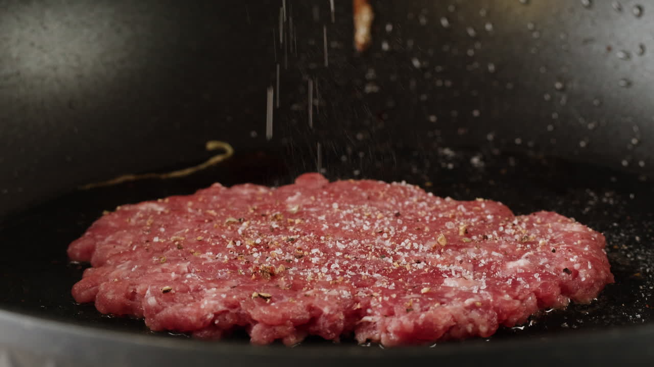 Cooking Raw Hamburger Patty in a Pan