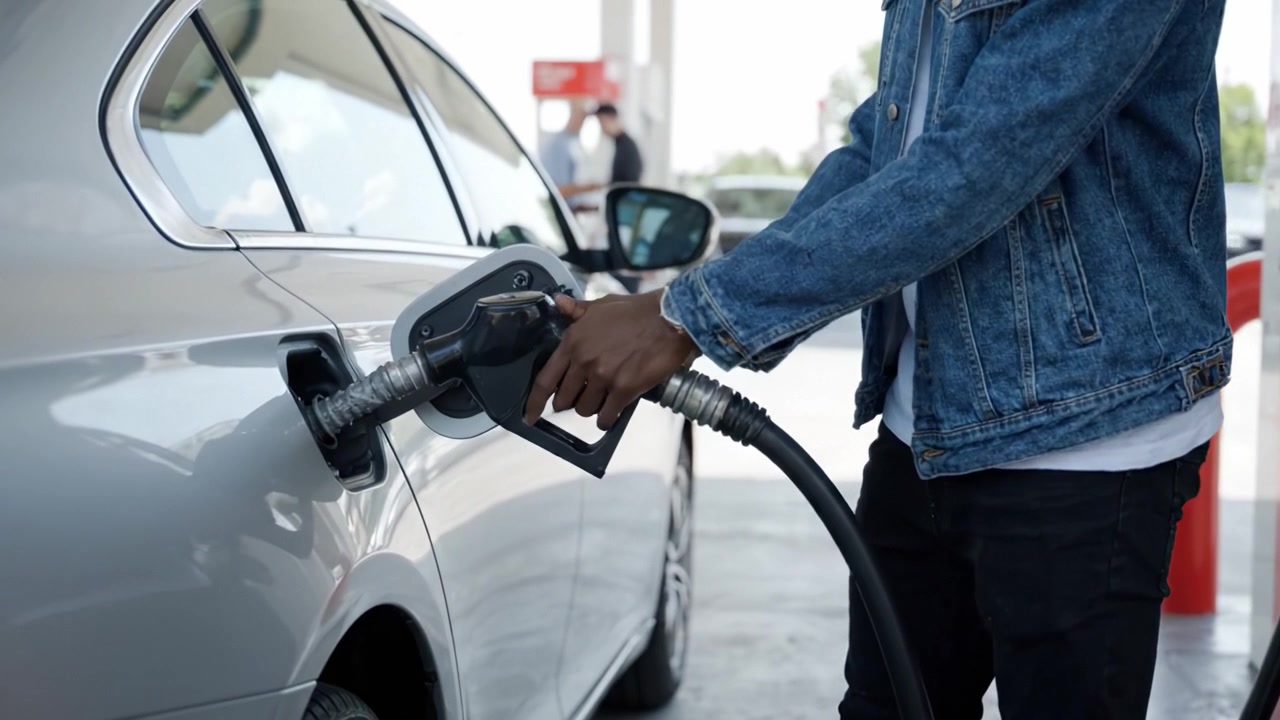Una persona che fa rifornimento a un'auto argentata presso una stazione di servizio: esplorare la routine del rifornimento di carburante e l'importanza delle pratiche sostenibili nella vita quotidiana