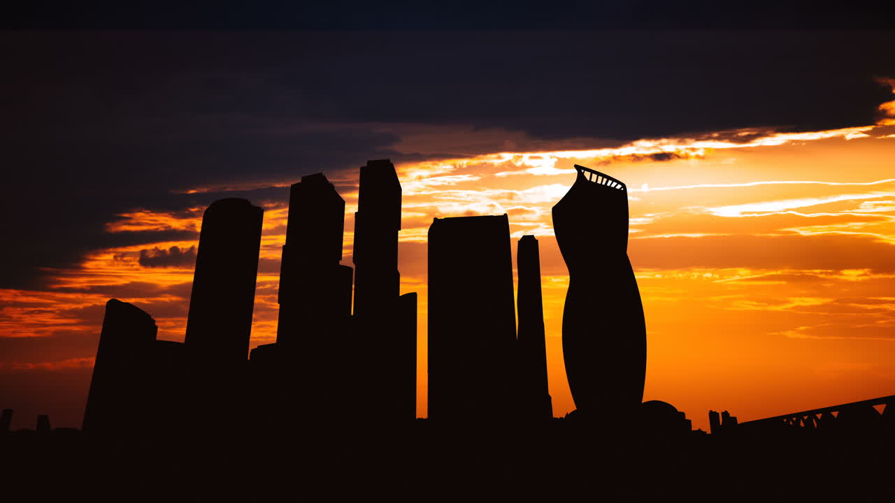 Silhouette of City Skyline at Sunset