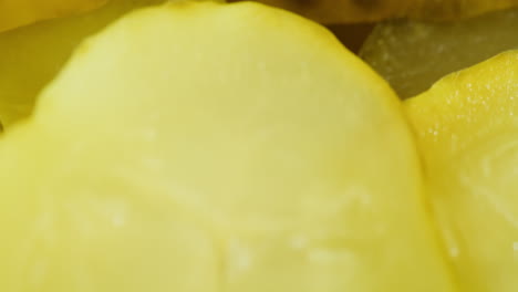 close-up of sliced pickles