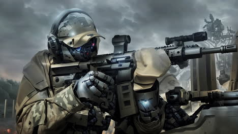 Futuristic Soldier with Sniper Rifle in Action