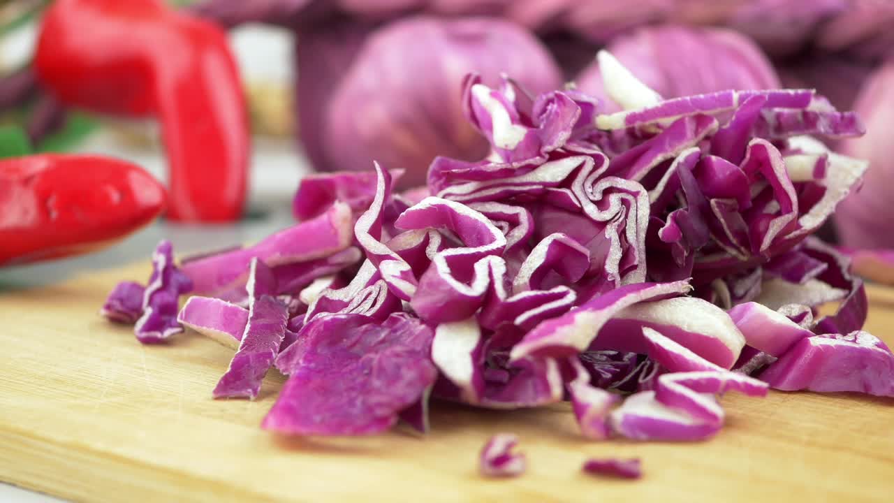 Chopped Red Cabbage on a Wooden Cutting Board