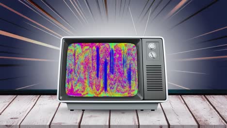 Animation-of-screen-of-vintage-television-set-with-stripes-in-hypnotic-motion-in-seamless-loop