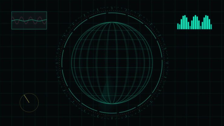 Digital Globe Interface with Radar Scanning and Data Graphs