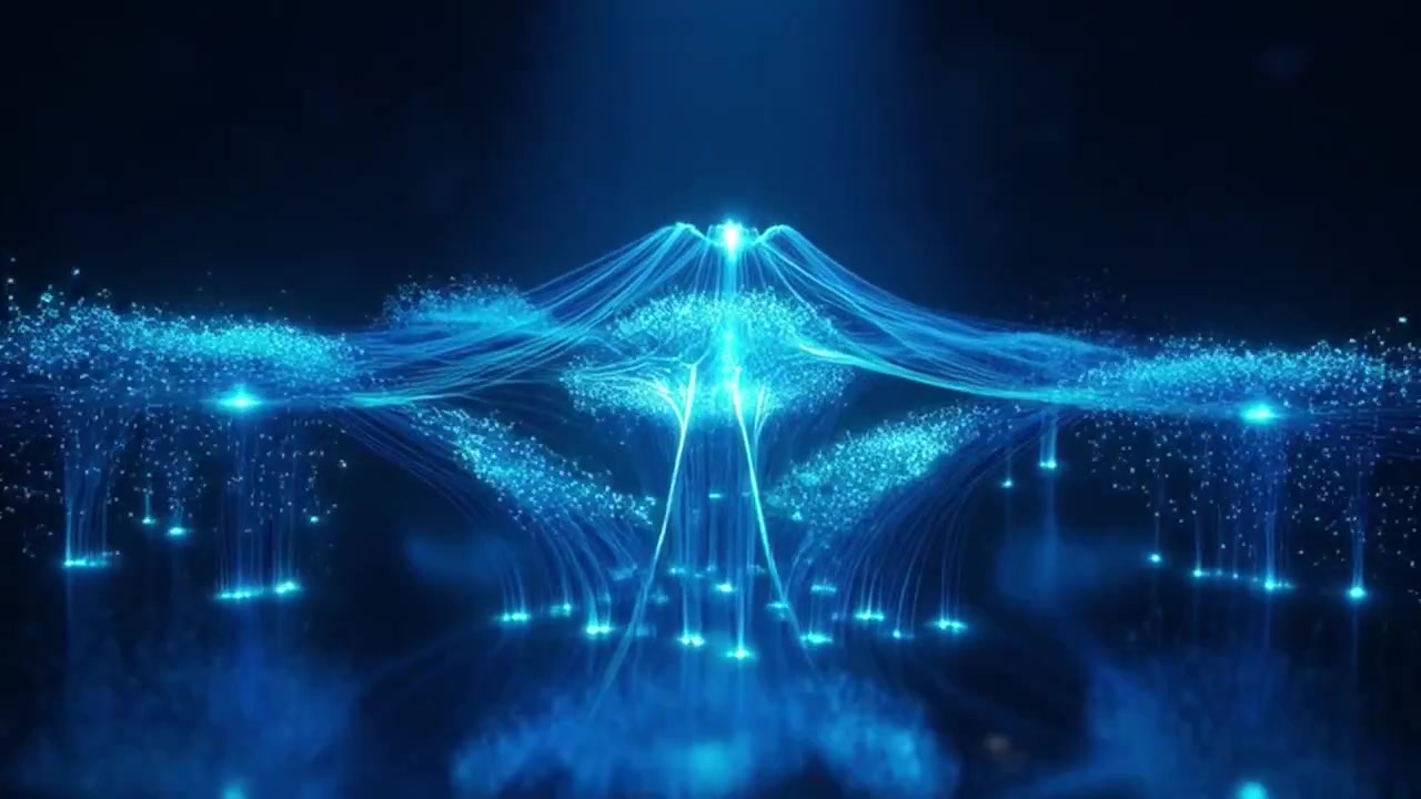 Abstract Digital Network Connection with Glowing Blue Particles and Light Trails