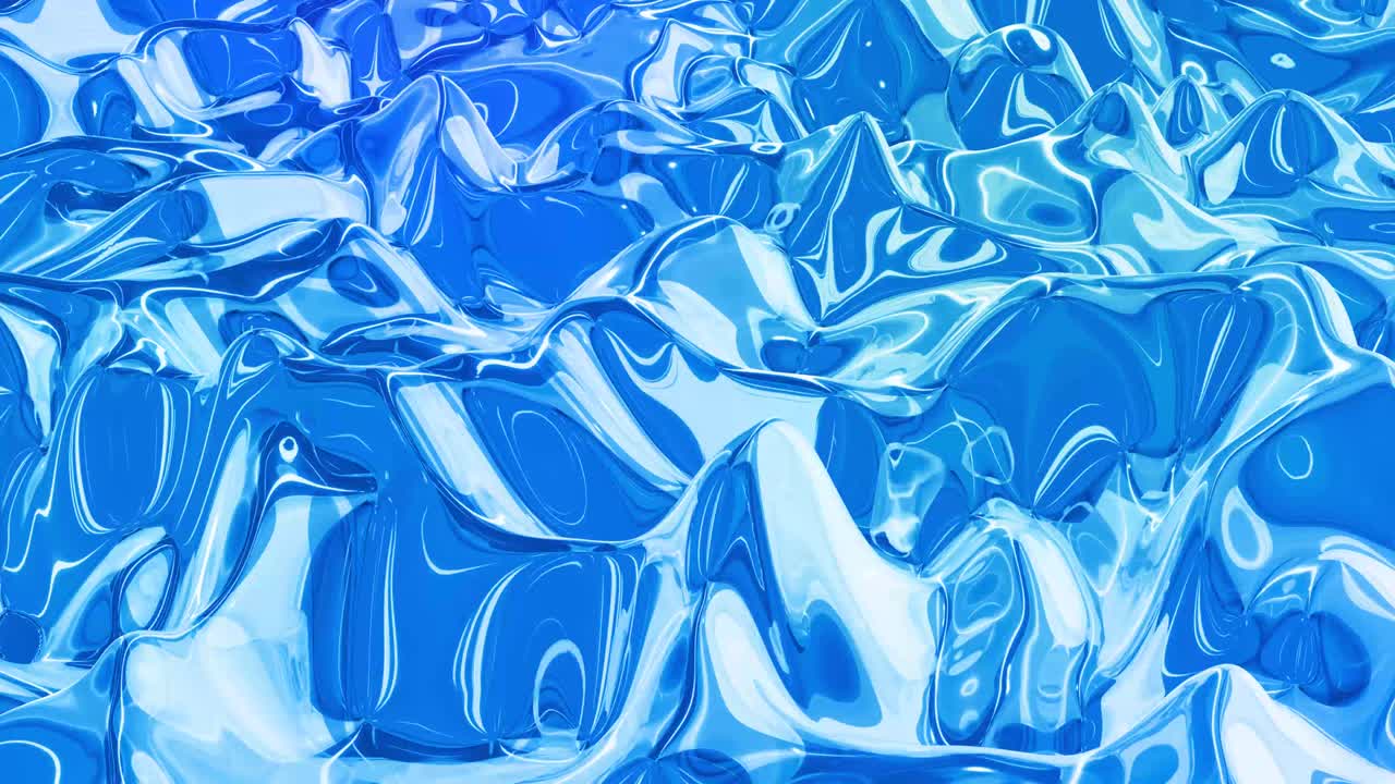반이는 반이는 표면에 파란색 패턴을 가진 물결 모양의 추상적인 액체 배경; 포일 또는 반이는 유리 표면과 같은 점성 파란 액체; 아름다운 창의적인 축제 배경; 간단한 밝은 bg.