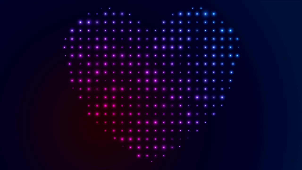 Animazione video a forma di cuore blu-violetto luminoso e brillante