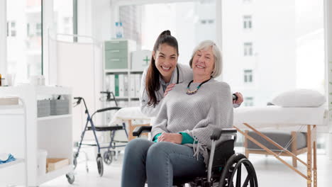 happy, senior care and woman with a disability