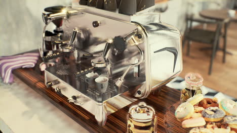 close-up of the coffee machines that are operating automatical