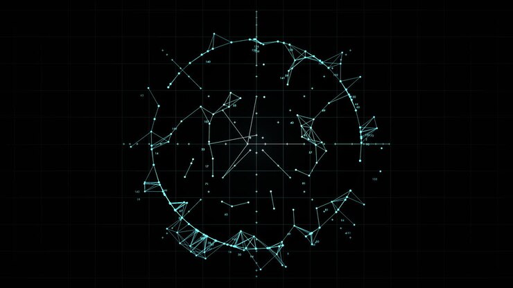 Galaxy star orbits on futuristic HUD radar sci-fi motion display
