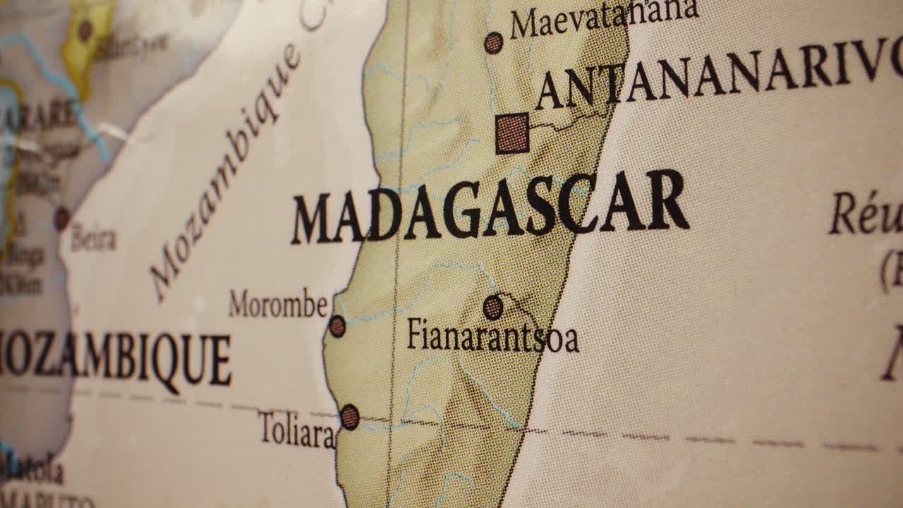 Close-up View of Madagascar and Mozambique on a World Map